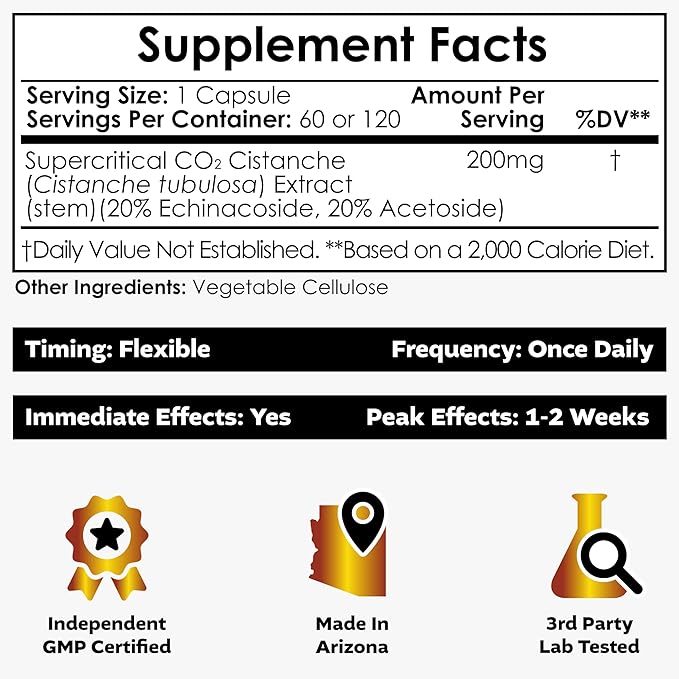 Nootropics Depot Cistanche Supercritical CO2 Extract Capsules | 20% Echinacoside + 20% Verbascoside (Acetoside) | 120 Count