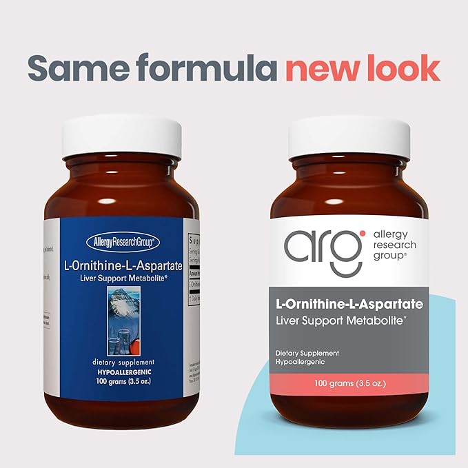 Allergy Research Group L-Ornithine-L-Aspartate Powder - Liver Detox Support Metabolite, Amino Acid Complex, Pure, 3000mg Supplement - 3.5 Oz