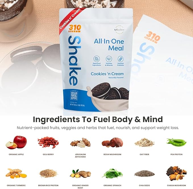 310 Nutrition All-in-One Meal Replacement Shake-Superfood Protein with Fiber, Probiotics & Adaptogens โ Low Carb, Vegan, Keto & Paleo Friendly โ๐ฎ๐ด ๐ฆ๐ฒ๐ฟ๐๐ถ๐ป๐ด๐ ๐๐ผ๐ผ๐ธ๐ถ๐ฒ๐ '๐ป ๐๐ฟ๐ฒ๐ฎ๐บ