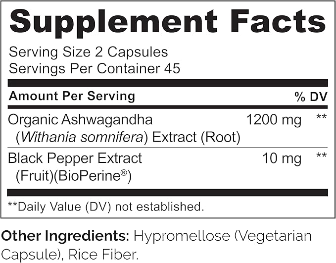 NATURELO Ashwagandha Organic Root Powder - Natural Herbs Supplement for Fatigue, Stress Relief, Mood Enhancer - with Black Pepper Extract - 90 Vegan Capsules (Pack of 2)