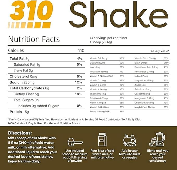310 Nutrition All-In-One Meal Replacement Shake-Superfood Protein with Fiber, Probiotics & Adaptogens โ Low Carb, Vegan, Keto & Paleo Friendly - ๐ฎ๐ด ๐ฆ๐ฒ๐ฟ๐๐ถ๐ป๐ด๐ ๐ฃ๐๐บ๐ฝ๐ธ๐ถ๐ป ๐ฆ๐ฝ๐ถ๐ฐ๐ฒ
