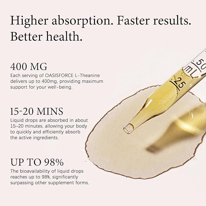 Oasisforce L Theanine 400mg Liquid Drops, L-Theanine Supplement for Adults & Kids with GABA, Magnesium & Ashwagandha, Natural Sleep, Focus & Relaxation Support, Vegan, Alcohol-Free, Non-GMO, 2 FL OZ