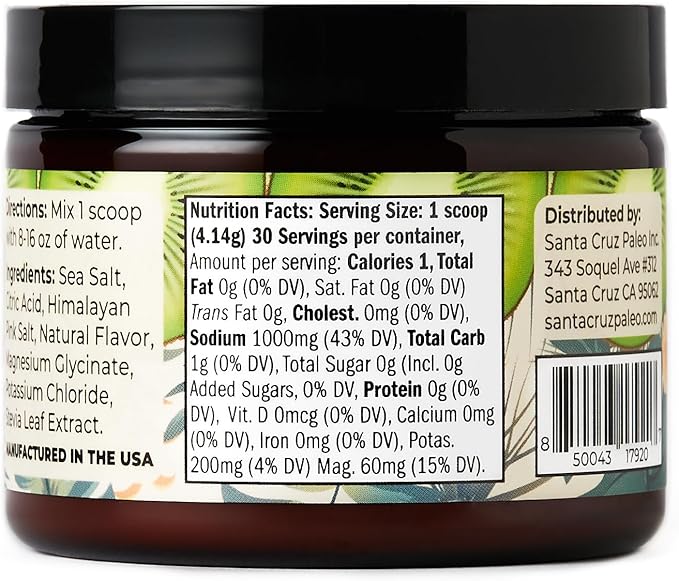 Santa Cruz Paleo Electrolyte Powder Kiwi with Himalayan & Sea Salt, Magnesium, Potassium, Sugar-Free, 30 Servings