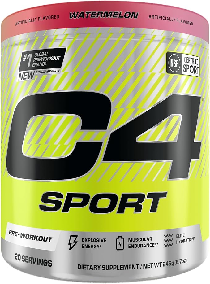 Cellucor C4 Sport Pre Workout Powder - NSF Certified for Sport - Elite Hydration - 200mg Caffeine + Creatine + Beta-Alanine - Electrolytes and Energy Supplement - Watermelon, 20 Servings