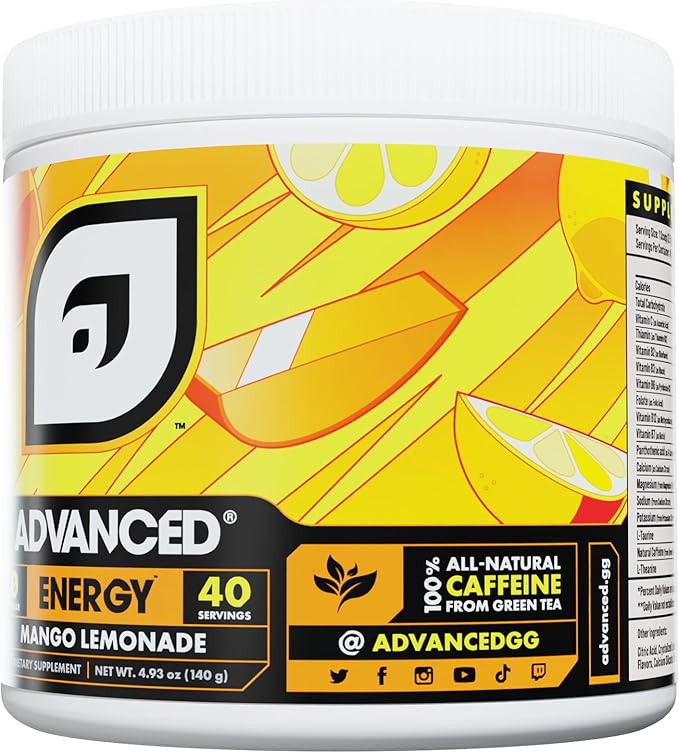 Advanced Energy - Energy Boosting Formula with Electrolytes for Hydration - L-Theanine to Combat Jitters - Sugar Free & Keto Friendly - No Maltodextrin (40 Servings) (Mango Lemonade)