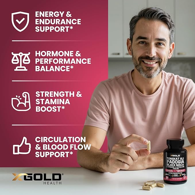 X Gold Health Tongkat Ali, Fadogia Agrestis, Black Maca, L-Arginine & L-Citrulline: Boost Energy, Vitality, Performance, Muscle Recovery & Balance – Premium Wellness Support for Men & Women
