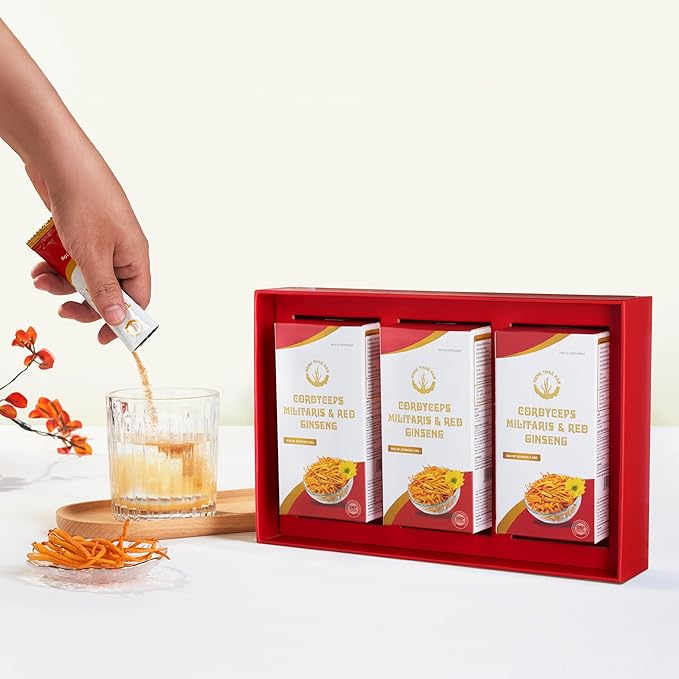 Dong Thao NAM - Organic Red Ginseng and Cordyceps Powder, 6 in 1 Herbal Extract, Increases Alertness, Increases Energy and Reduces Fatigue, Caffeine Free, Pack of 10