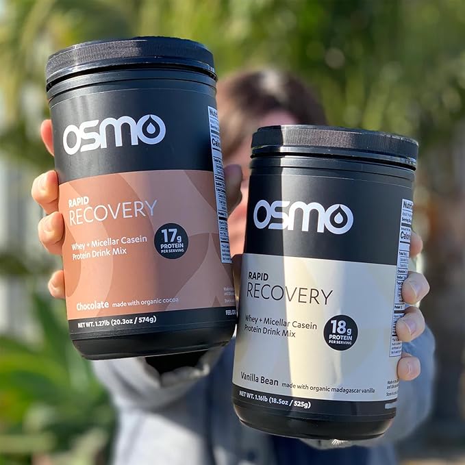 Osmo Rapid Recovery - Whey & Micellar Casein Protein Powder Blend with Carbohydrates & Caffeine, All Natural Ingredients, Enables Muscle Repair & Boosts Glycogen Restoration - Chocolate, 14 Servings