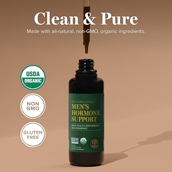 Global Healing Center Men's Hormone Support - Organic Liquid Supplement with Tribulus Terrestris - 2 Fl Oz