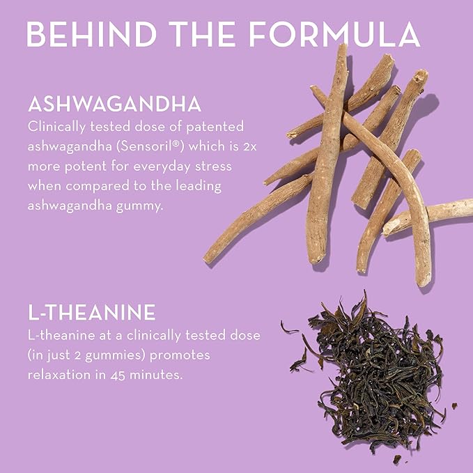 HUM Ashwagandha Calm- L-Theanine & Ashwagandha for Daily Relaxation & Mood Support - Mixed Berry Flavor (60-Count)