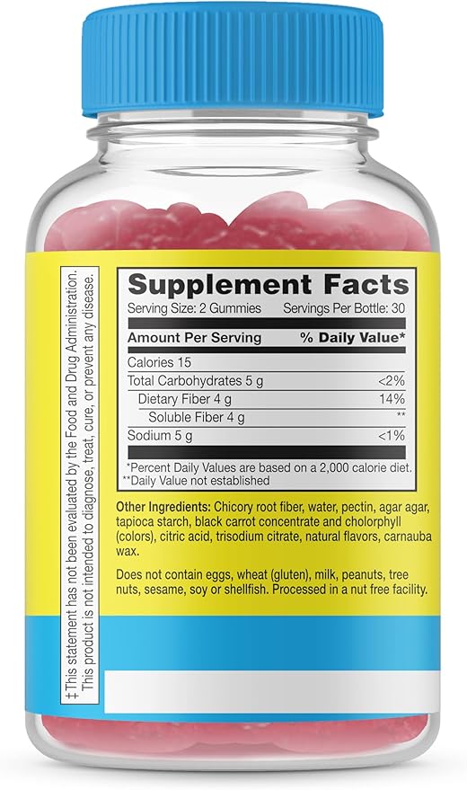 Sugar Free Fiber Gummies for Adults (4g)| Digestive Supprt |Prebiotic Fiber Supplement | 60 Count