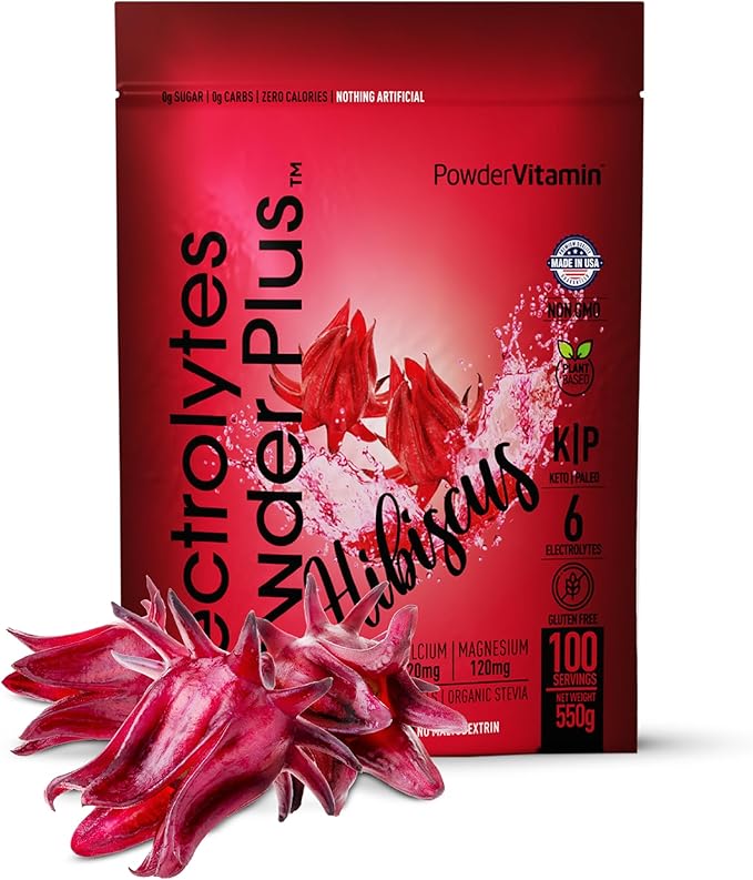 Electrolytes Powder Plus (100 Servings) Hibiscus Electrolyte Powder Zero Calorie Keto,0 Sugar, No Maltodextrin,1000mg Potassium,120mg Calcium,120mg Magnesium, Hydration Powder