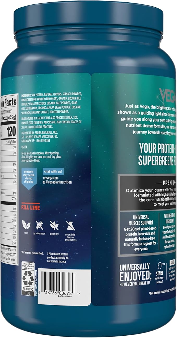 Vega Protein and Greens Protein Powder, Berry - 20g Plant Based Protein Plus Veggies, Vegan, Non GMO, Pea Protein for Women and Men, 1.7 lbs (Packaging May Vary)