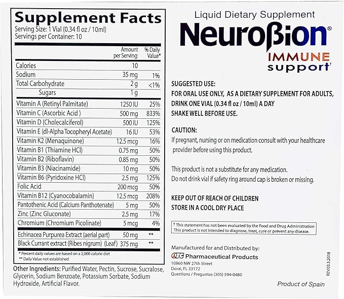 Neurobion Immune Support with Echinacea & Zinc 10 vials x 10 ml