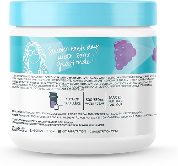 Cira Hydration Powder (45 Servings) x Alicia McCarvell's Electrolyte Drink Mix with Himalayan Salt for Dehydration Relief and Recovery - Very Grapeful