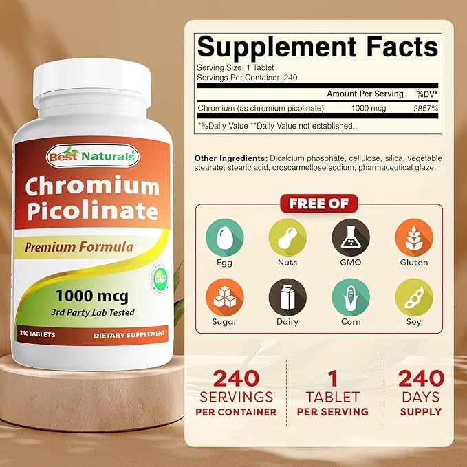 Best Naturals Chromium Picolinate 1000mcg 240 Tablets