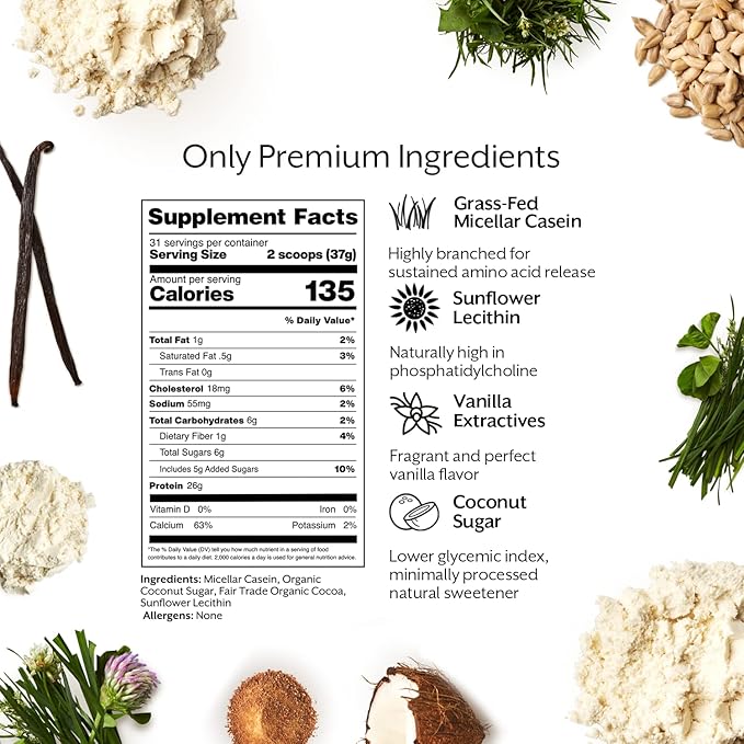 ProMix Nutrition Casein Protein Powder, Vanilla - Grass-Fed - Slow & Sustained Recovery Post Workout Fitness - Shakes, Smoothies, Baking & Cooking Recipes - 2.5 Pound (Pack of 1)