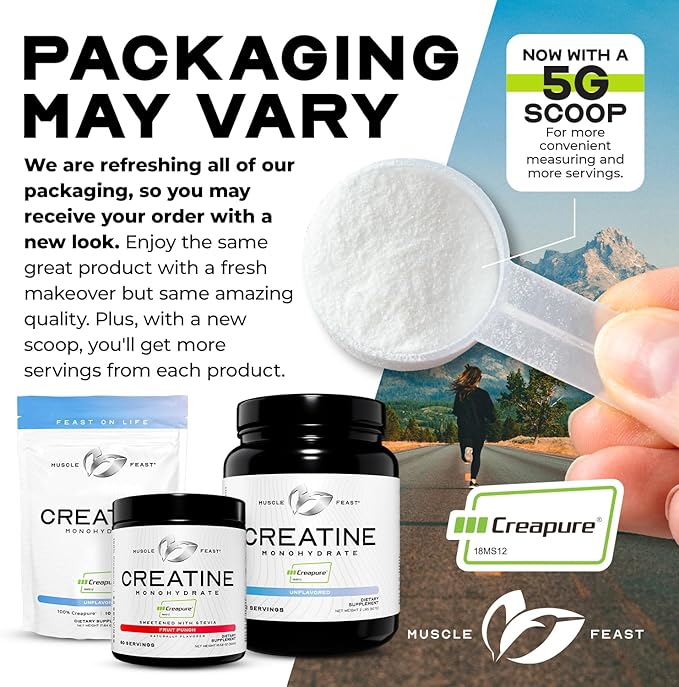 CreaPure Creatine Monohydrate Powder - by MuscleFeast | Premium Pre-Workout or Post-Workout | Easy To Mix and Gluten-Free (300 grams, Unflavored)
