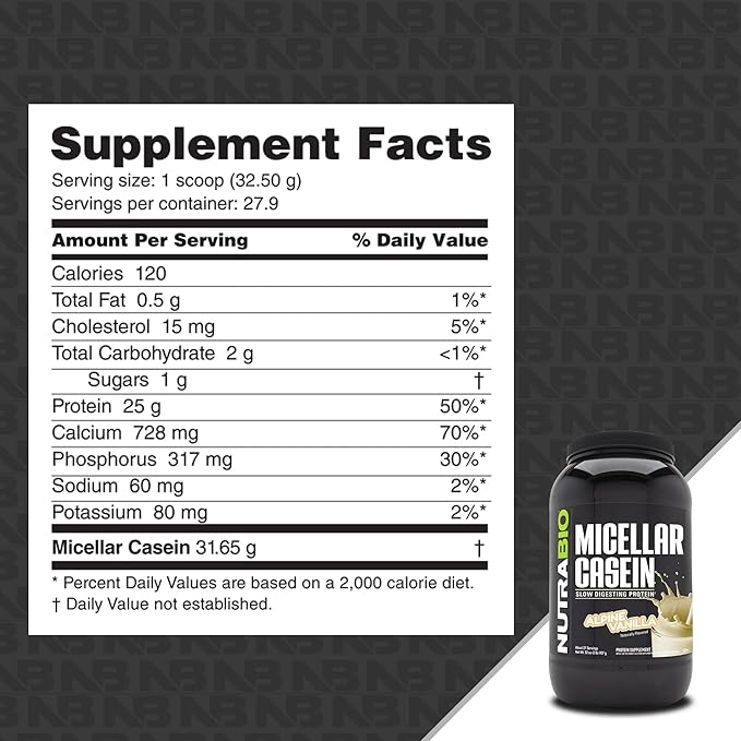 NutraBio Micellar Casein Protein Powder- Casein Protein Powder- Slow Digesting - Muscle Growth - Essential Amino Acids - Non-GMO - Gluten & Soy Free- 2 lbs Vanilla