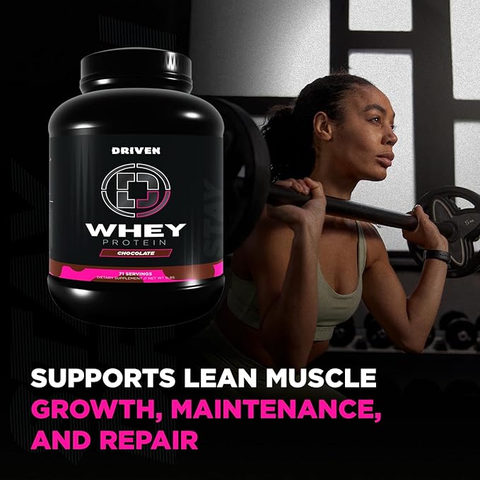 Driven WHEY- Grass Fed Whey Protein Powder: Delicious, Clean Protein Shake- Improve Muscle Recovery with 23 Grams of Protein with Added BCAA and Digestive Enzymes (5lb, Chocolate Milkshake)