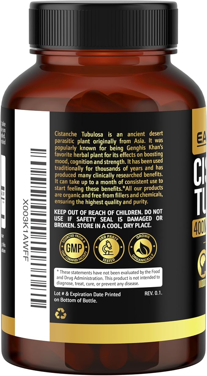 Cistanche Tubulosa 400 mg (180 Capsules) 3 Months Supply – Made in USA - 3rd Party Tested - Cistanche Supplement - Zero Fillers - Max Purity - Nootropics - 100% Pure Cistanche Herb