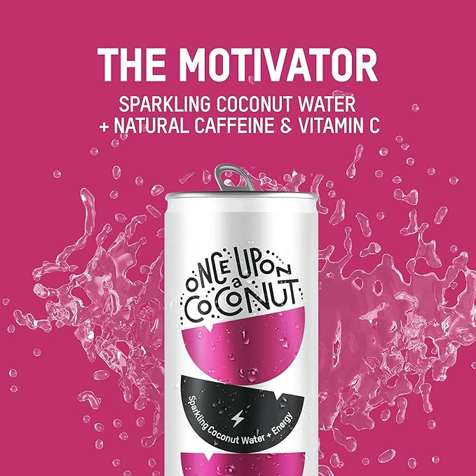 Once Upon a Coconut Sparkling Coconut Water + Caffeine | Electrolyte Drinks for Energy + Focus with Vitamin C - Pack of 12 Cans (each 10.8 fl oz)
