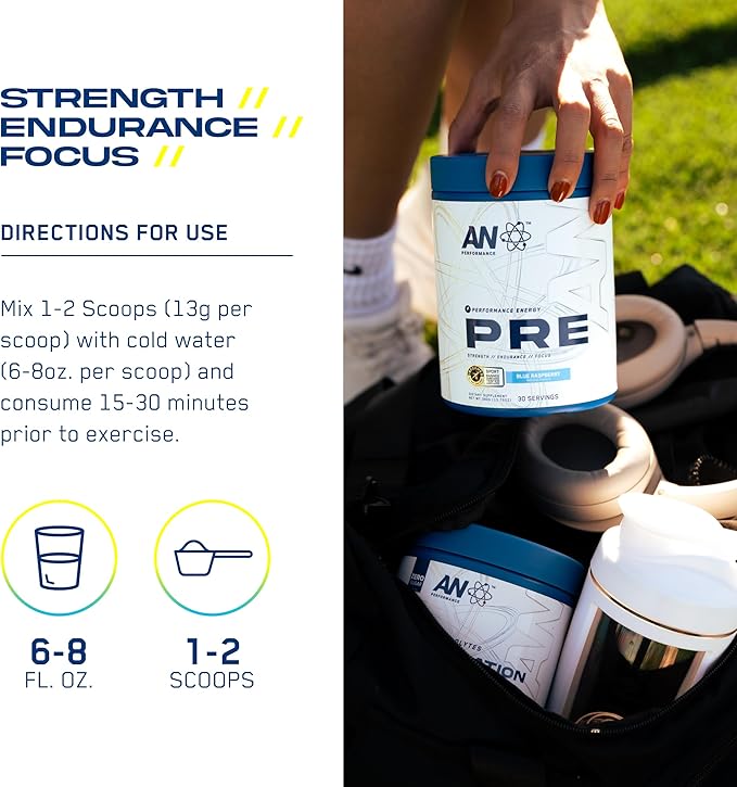 AN Performance Pre-Workout Powder Supplement for Men & Women | Energy Drink Mix with 300mg Caffeine + Beta Alanine + Citrulline | Third-Party Tested | Strawberry Pineapple | 30 Servings