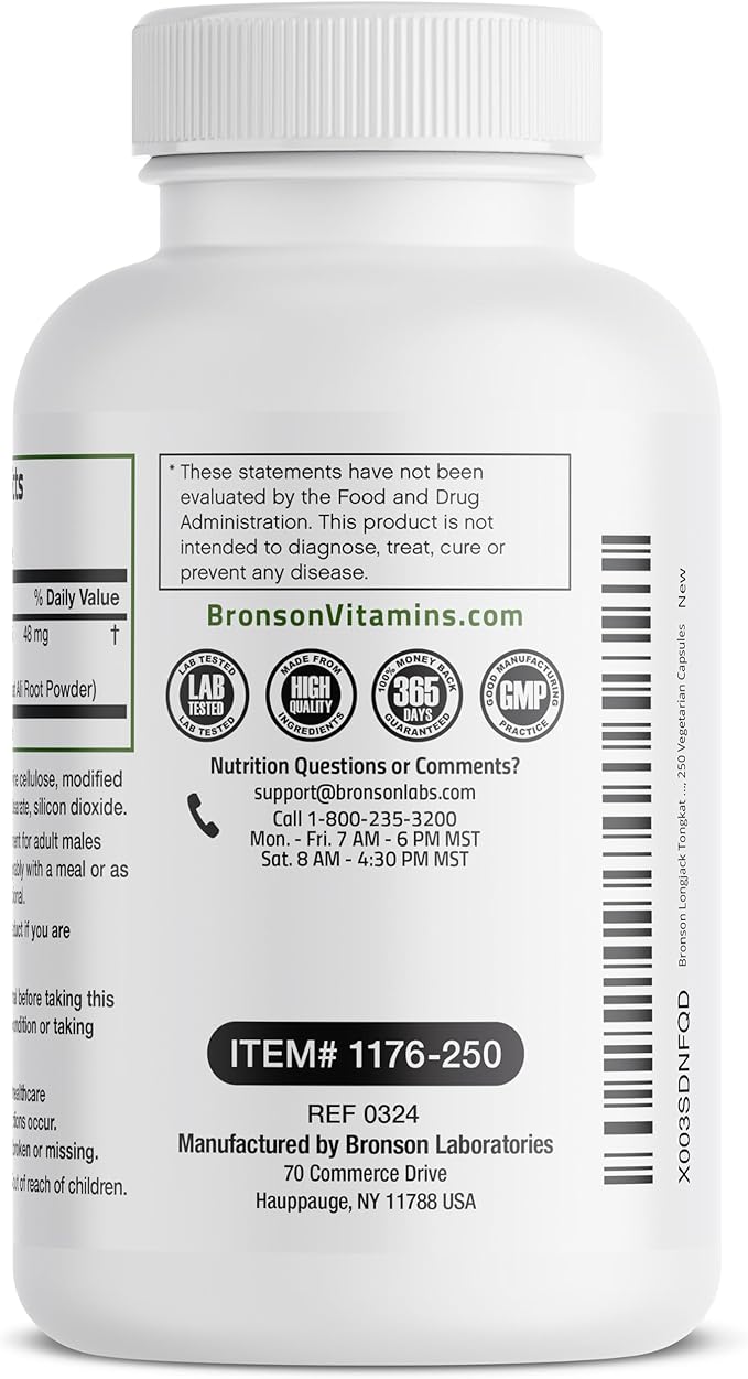 Bronson Longjack Tongkat Ali Extra Strength, 250 Vegetarian Capsules
