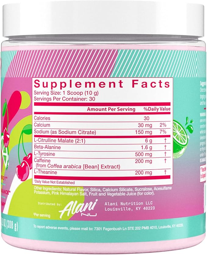 Alani Nu Pre Workout Powder Cherry Twist | Amino Energy Boost | Endurance Supplement | Sugar Free | 200mg Caffeine | L-Theanine, Beta-Alanine, Citrulline | 30 Servings