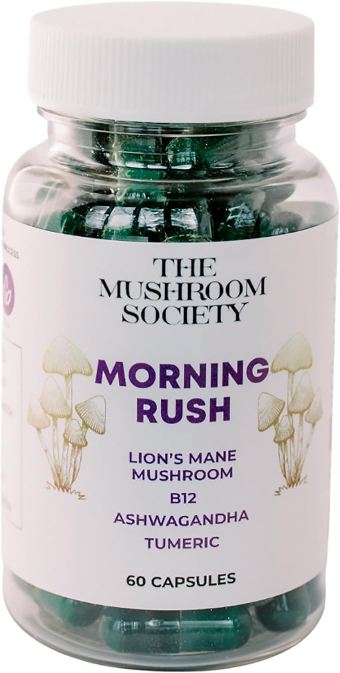 Morning Rush - Lion’s Mane, Turmeric & Ashwagandha Extract Blend - Mushroom Supplement for Focus & Energy Support - 60 Capsules