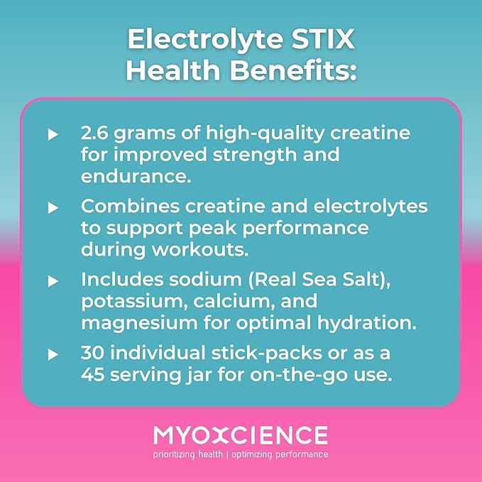 MYOXCIENCE Electrolyte STIX | Creatine Electrolyte Powder | Recovery from Exercise & Muscle Development w/Real Salt (Natural Orange Flavor) (Jar 45 ct)