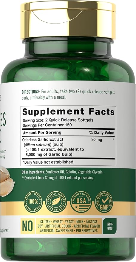 Carlyle Odorless Garlic Softgels 8000 mg | 300 Count | High Potency Formula | Non-GMO and Soy Free