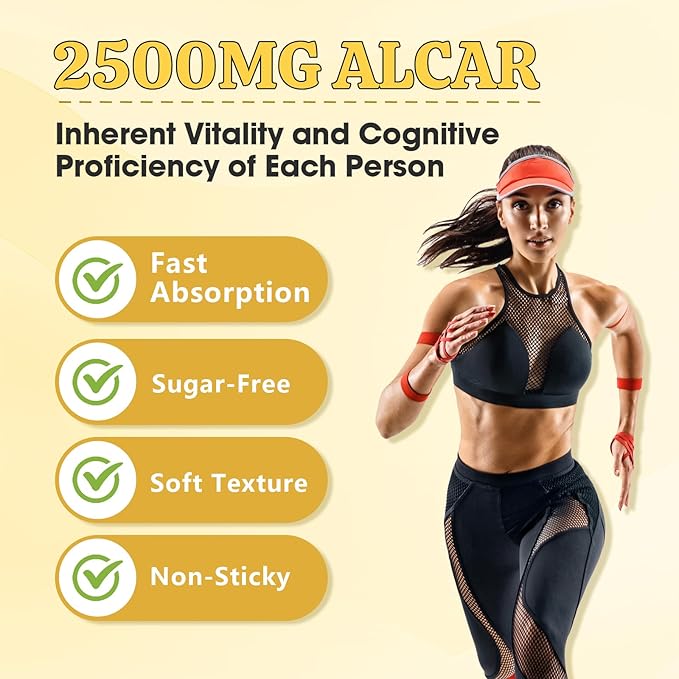 2 Pack Acetyl L-Carnitine Supplement, Natural Nutrition Supplement for Boost Energy, Immunity, Vegan, Orange Flavor, 120 Count