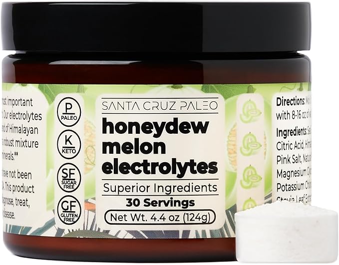 Santa Cruz Paleo Electrolyte Powder Honeydew Melon with Himalayan & Sea Salt, Magnesium, Potassium, Sugar-Free, 30 Servings