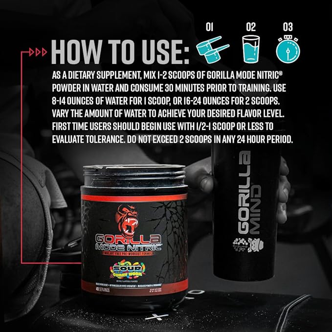 Gorilla Mode Nitric Upgraded Stimulant Free Pre-Workout – Best Tasting and Most Effective Stimulant Free Pre-Workout/Massive Pumps · Vasodilation · Power / 776 Grams (Cherry Blackout)