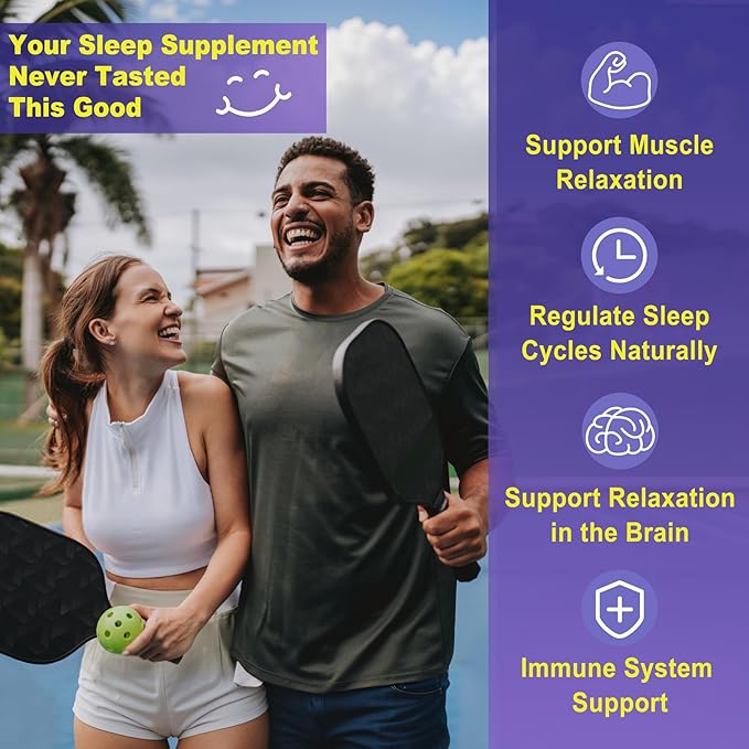 Melatonin Free Sleep Gummies with Magnesium Glycinate, GABA, 5-HTP, L-Theanine, Valerian, Chamomile, Lemon Balm, Vitamin D3 & B6 - Hormone & Drug- Free, Non-Habit Forming,Sugar Free