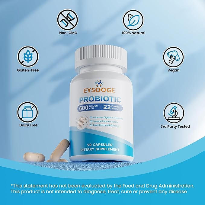 Probiotics for Women and Men, 500 Billion CFU, 22 Strains + Organic Prebiotics, Daily Probiotics for Digestive, Immune, & Gut Health - 90 Capsules