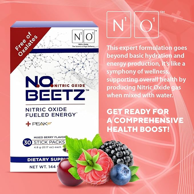 N.O. Beetz Nitric Oxide Supplement for Pre-Workout & Endurance | Beetroot, Peak ATP & Electrolytes for Energy & Hydration | Boosts Blood Flow & Muscle Recovery | No Mess, 30 Servings