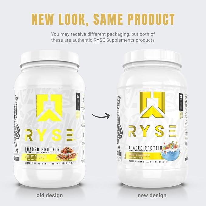 Ryse Loaded Protein Powder - Fruity Crunch - 25g Whey Protein Isolate & Concentrate with Prebiotic Fiber & MCTs - Low Carb, Low Sugar, Digestive-Friendly - 27 Servings / 2 lb Tub