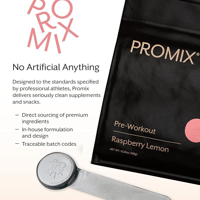 Promix Pre-Workout Powder, Raspberry Lemon - Maximize Focus & Performance - Helps Muscle Gain, Endurance & Enhanced Energy - Vitamin B12, Caffeine, Beta-Alanine & L-Tyrsosine - Gluten & Dairy-Free