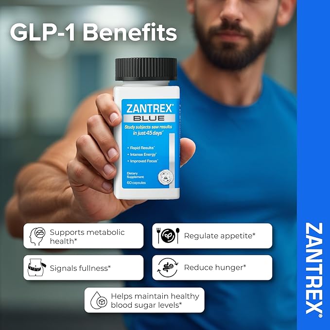 Zantrex Blue Energy & Thermogenesis Boost Energy | Weight Management Supplement for Appetite Control, Increased Calorie Burn and Supports GLP-1 Levels | 60 Capsules