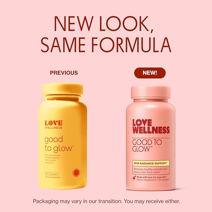 Love Wellness Good to Glow | Collagen Supplement with Biotin, Vitamin C, E, Ashwagandha & Zinc | Promotes Smooth, Glowing & Clear Skin | Enhances Smoothness & Promotes Healthy Skin | 60 Count
