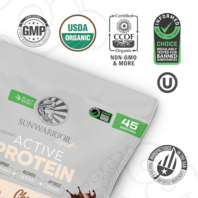 Sunwarrior Vegan Protein Powder USDA Organic Protein Powder Blend | Plant Based BCAA Sugar Free Gluten Free Non-GMO Dairy Free | Chocolate 4.96lbs | Sport Organic Active Protein