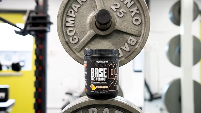 NutraBio Base Pre-Workout Powder 200mg Caffiene, Sustained Energy, Focus, Endurance, Pump, Sugar Free, Clean Preworkout for Men and Women - Beta Alanine, L-Tyrosine, 30 Servings - Orange Mango