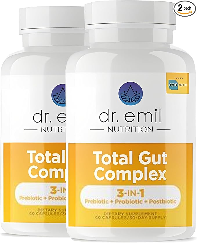 DR. EMIL NUTRITION Total Gut Health Complex - Prebiotic + Probiotic + Postbiotic Gut Health Supplements for Women and Men - Probiotics for Digestive Health & Gut Health, 120 Capsules