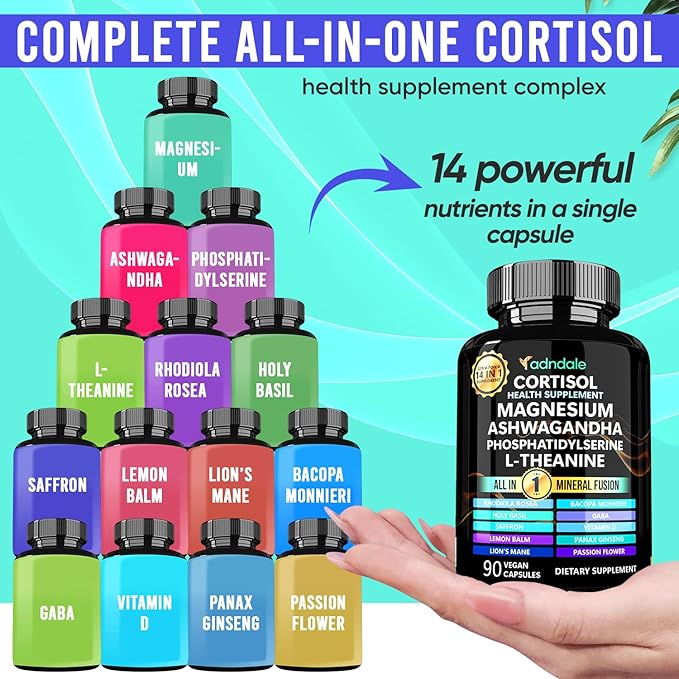 Cortisol Supplements for Women. Cortisol Manager 14-in-1 Ashwagandha Supplement with Magnesium Glycinate, L-Theanine & More. Support Stress Management & Stamina. 90 Capsules.