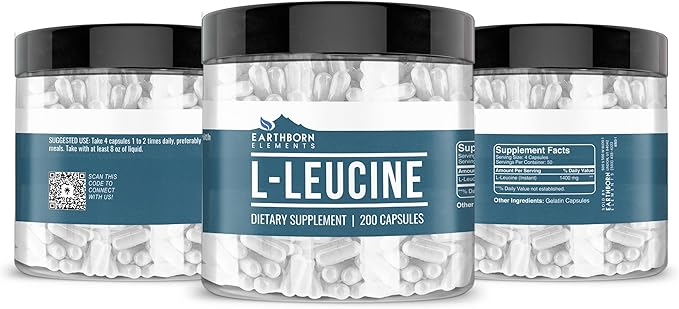 Earthborn Elements L-Leucine 200 Capsules, Pure & Undiluted, No Additives