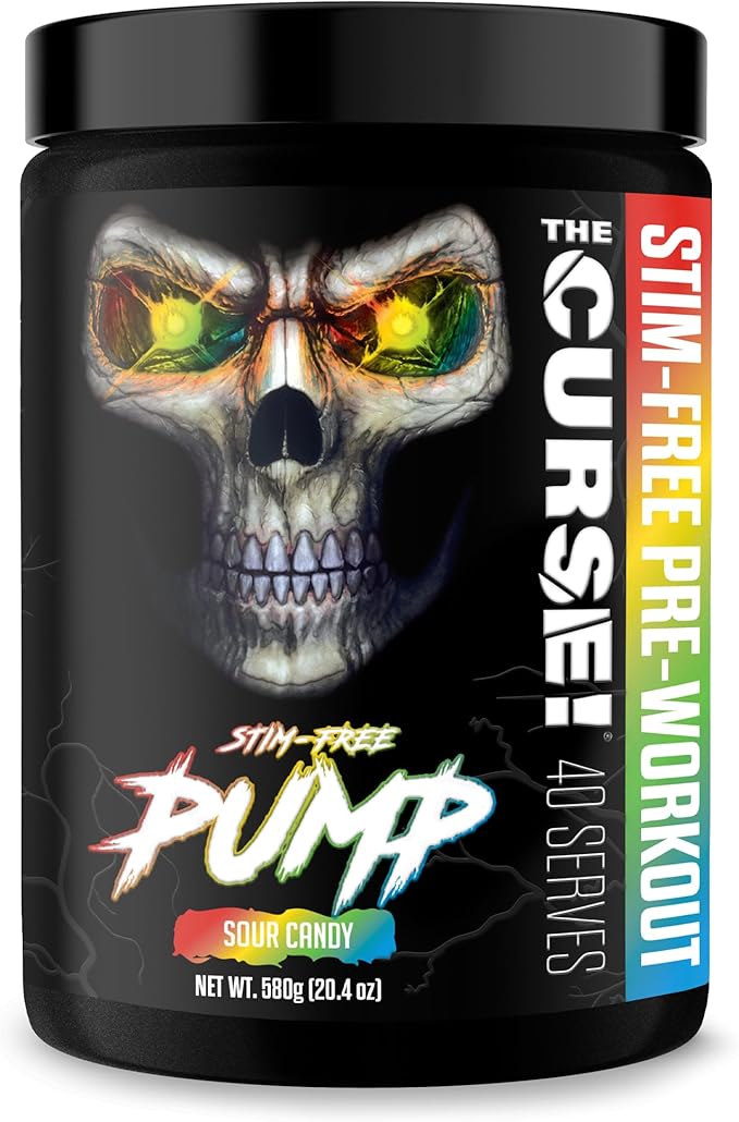 JNX SPORTS The Curse! Pump – Stim-Free Pre-Workout | Sour Candy 40 Serves | Caffeine-Free Pump Pre Workout, Non-Stim Nitric Oxide Preworkout for Men & Women