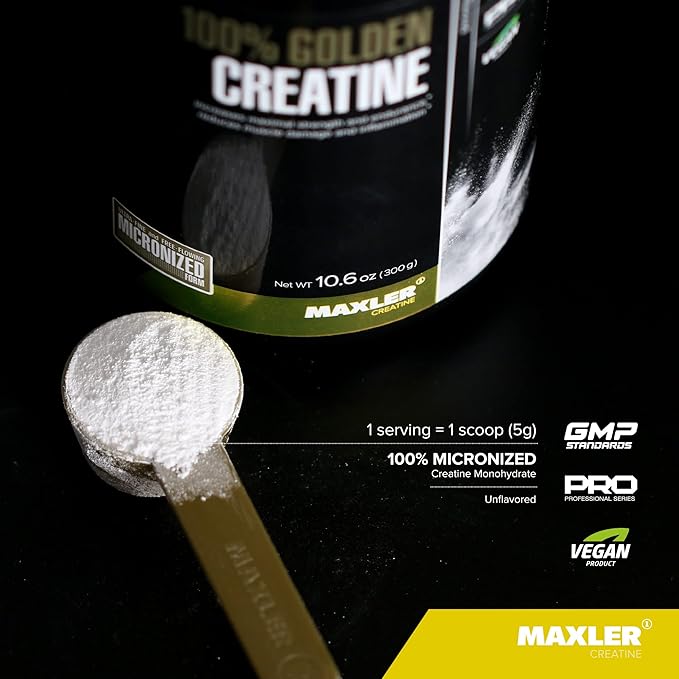Maxler 100% Golden Creatine - Micronized Creatine Monohydrate Powder - Muscle Building Supplements - Pre/Post Workout Vegan Supplement - Gluten Free Unflavored Creatine Powder - 600 g