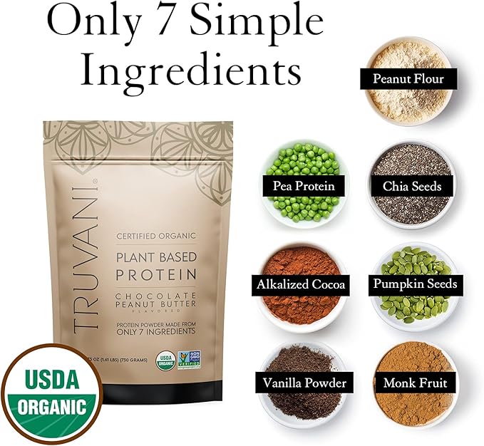 Truvani Vegan Pea Protein Powder | Chocolate Peanut Butter | 20g Organic Plant Based Protein | 10 Servings | Keto | Gluten & Dairy Free | Low Carb | No Added Sugar